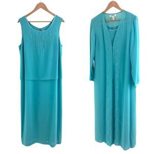 Aqua Blue Embroidered Beaded Long Gown & Jacket Mother Of Bride Dress Wedding 14